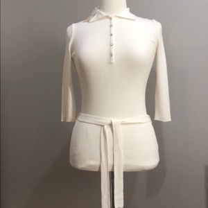 NWT. BEBE Sweater Blouse Polo-F. Color Winter White.SizeL.